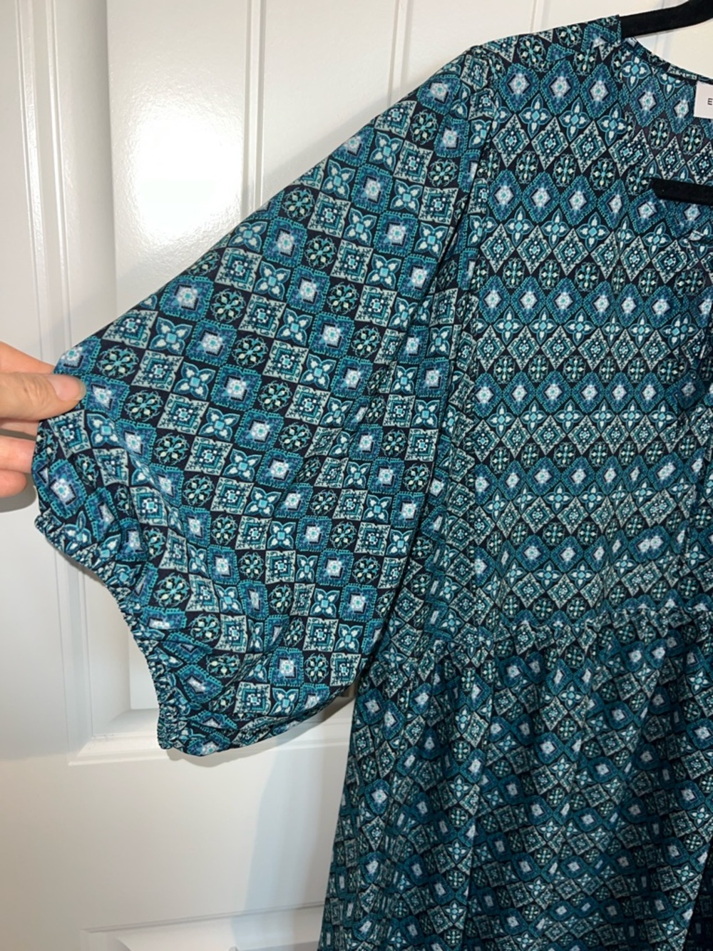 Emma & Michele Teal & Navy Geometric Lightweight Comfy Flowy Boho Dress Size XL - Picture 3 of 8